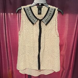 Metaphor Beige Sleeveless Blouse with Beaded Collar